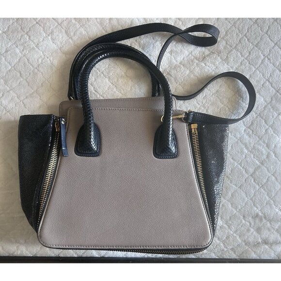 Paige Gamble Handbags - Paige Gamble Taupe Pebbled Leather Blakeley Bag With 2 Snakeskin Gussets